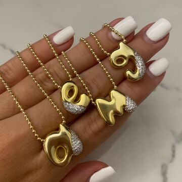 925 Ayar Gümüş İthal Taşlı Balon Harf Kolye