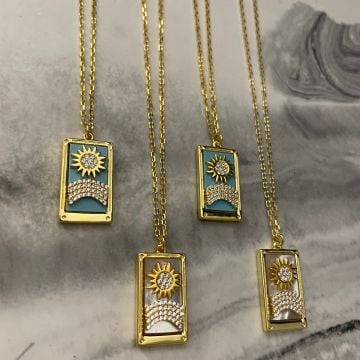 925 Ayar Gümüş İthal Turkuaz Taşlı Güneş Kolye Lucia