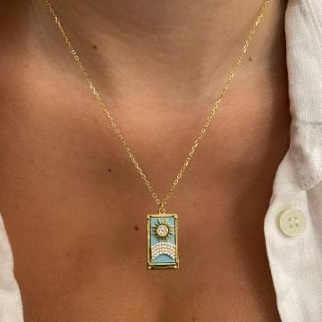 925 Ayar Gümüş İthal Turkuaz Taşlı Güneş Kolye Lucia