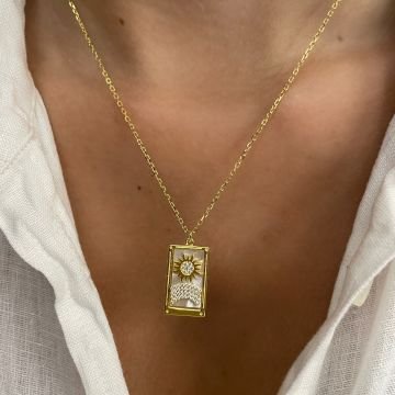 925 Ayar Gümüş İthal Turkuaz Taşlı Güneş Kolye Lucia