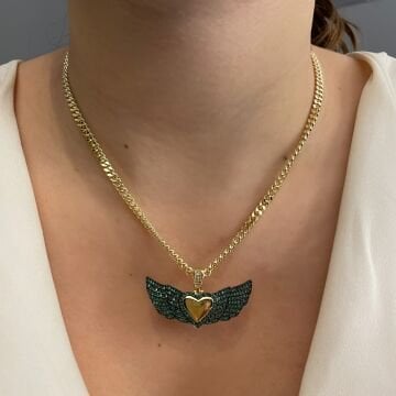 Melek Kanatlı İthal Yeşil Zincir Kolye Green Angel