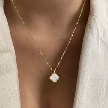 925 Ayar Gümüş Minimal Sedef Taşlı Yonca Kolye Mini Yonca