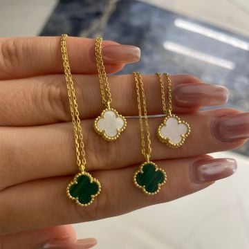 925 Ayar Gümüş Minimal Sedef Taşlı Yonca Kolye Mini Yonca