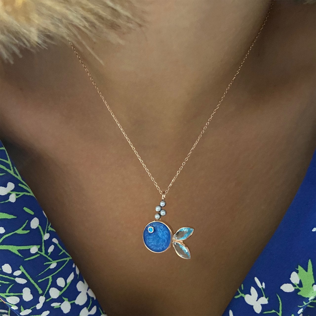 925 Ayar Gümüş Balık Kolye Balığım Mavi