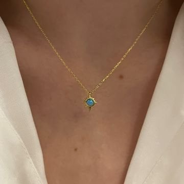 925 Ayar Gümüş Opal Taşlı Kutup Yıldızı Kolye Sandy