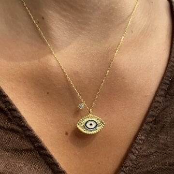 925 Ayar Gümüş İthal Taş Detaylı Mineli Göz Kolye