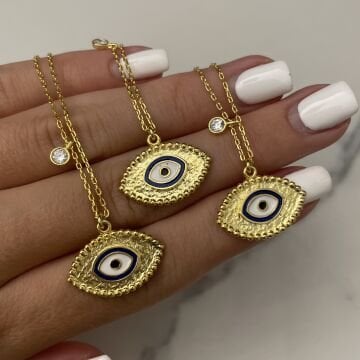 925 Ayar Gümüş İthal Taş Detaylı Mineli Göz Kolye