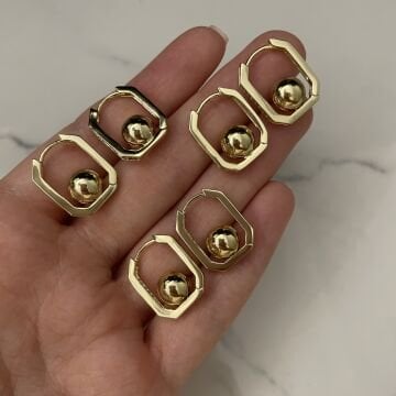 İthal Taş Detaylı Top Model Minimal Halka Küpe