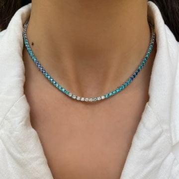 925 Ayar Gümüş İthal Mavi Swarovski Taşlı Su Yolu Kolye Lindsa