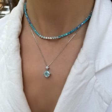 925 Ayar Gümüş İthal Mavi Swarovski Taşlı Su Yolu Kolye Lindsa