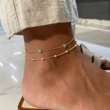 İthal İncili Çiçek Model İkili Zincir Halhal