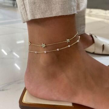 İthal İncili Çiçek Model İkili Zincir Halhal