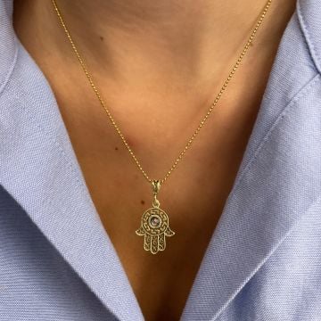 925 Ayar Gümüş Fatma Ana Eli Kolye