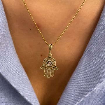 925 Ayar Gümüş Fatma Ana Eli Kolye