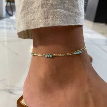 İthal Mavi Taşlı İkili Zincir Halhal