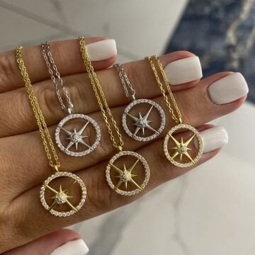 925 Ayar Gümüş İthal Taşlı Kutup Yıldızı Kolye Lume