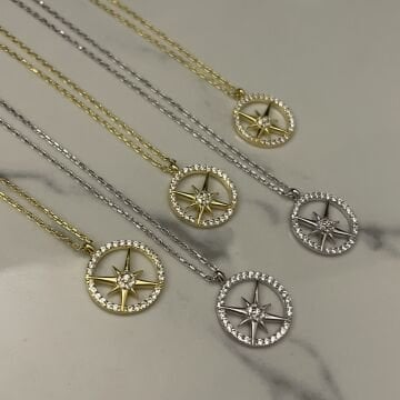 925 Ayar Gümüş İthal Taşlı Kutup Yıldızı Kolye Lume