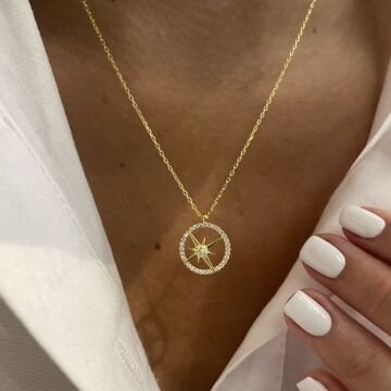 925 Ayar Gümüş İthal Taşlı Kutup Yıldızı Kolye Lume