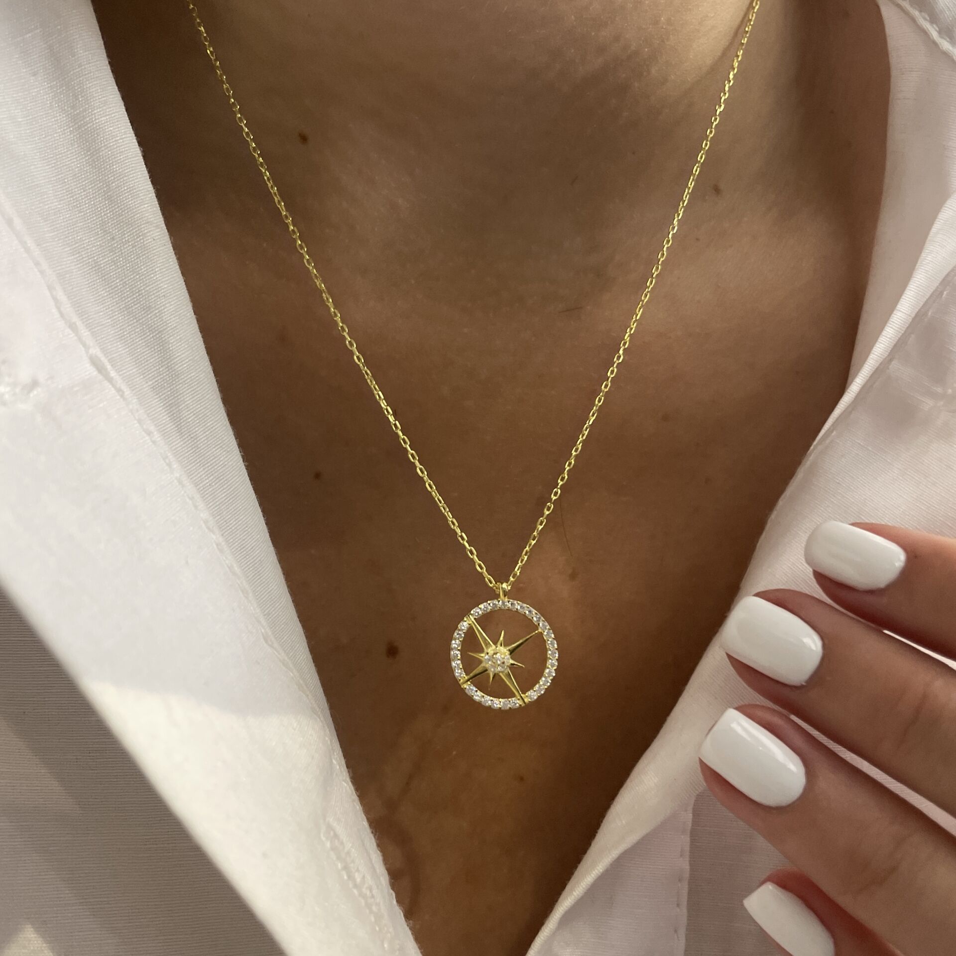 925 Ayar Gümüş İthal Taşlı Kutup Yıldızı Kolye Lume