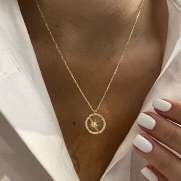 925 Ayar Gümüş İthal Taşlı Kutup Yıldızı Kolye Lume