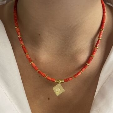 925 Ayar Gümüş Turuncu Sedef Taşlı Balık Kolye