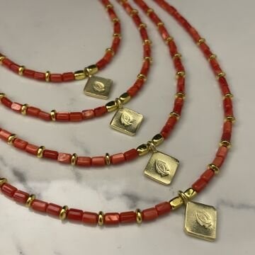 925 Ayar Gümüş Turuncu Sedef Taşlı Balık Kolye Marin