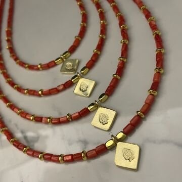 925 Ayar Gümüş Turuncu Sedef Taşlı Balık Kolye Marin