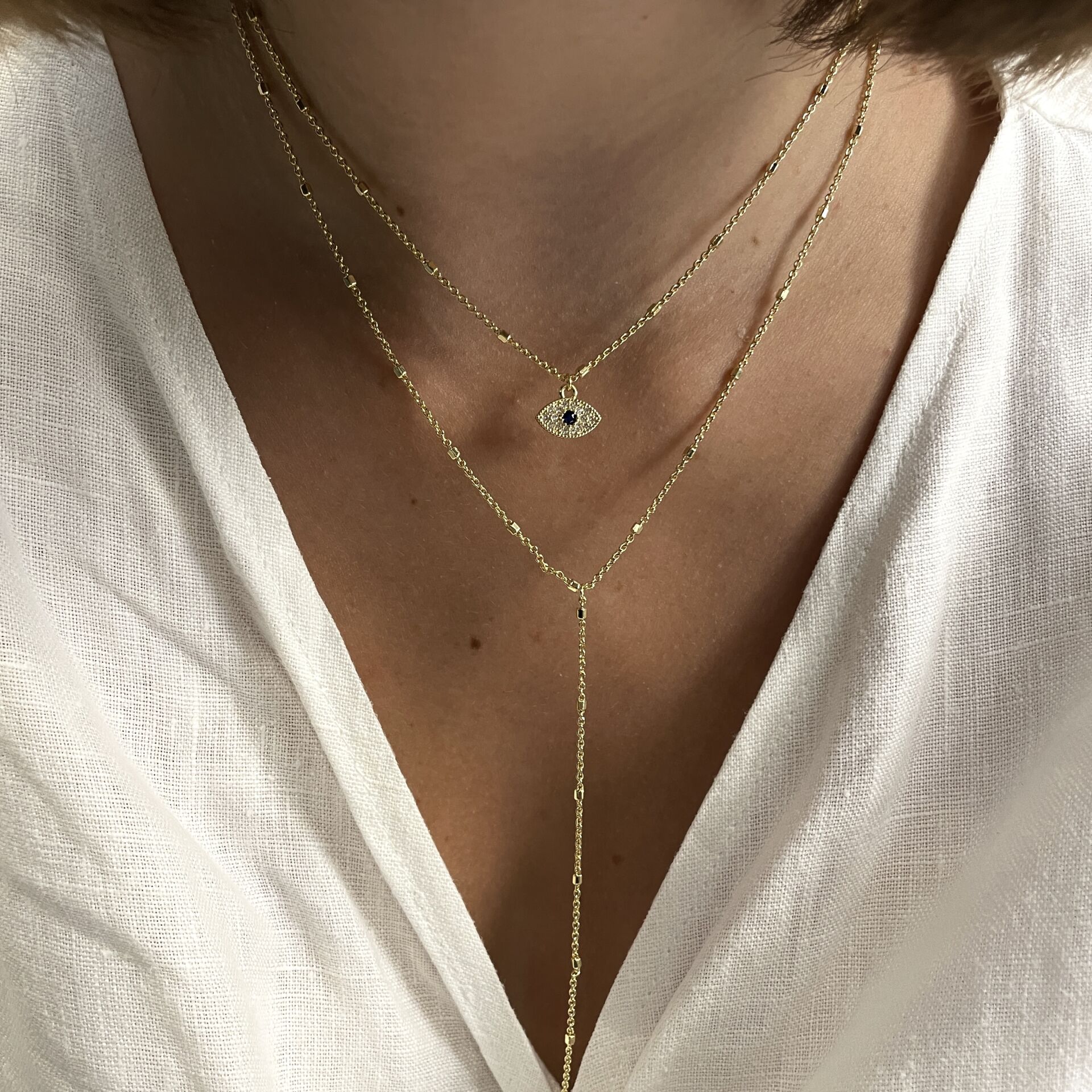 İthal Taşlı Göz Tasarımlı Y Kolye Raya