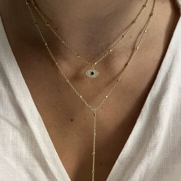 İthal Taşlı Göz Tasarımlı Y Kolye Raya