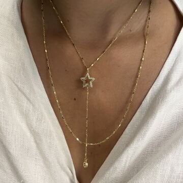 İthal Taş Detaylı Yıldız Tasarımlı Y Kolye Seren