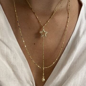 İthal Taş Detaylı Yıldız Tasarımlı Y Kolye Seren