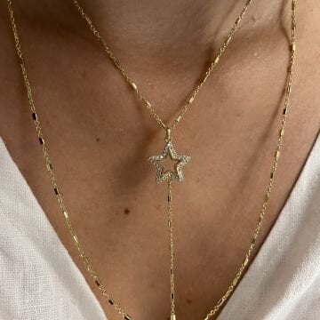 İthal Taş Detaylı Yıldız Tasarımlı Y Kolye Seren