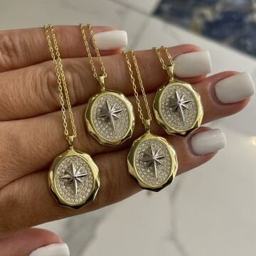 925 Ayar Gümüş İthal Taşlı Kutup Yıldızı Kolye Lidia