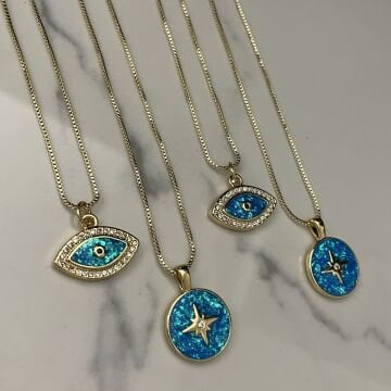İthal Taş Detaylı Tasarım Opal Taşlı Kolye