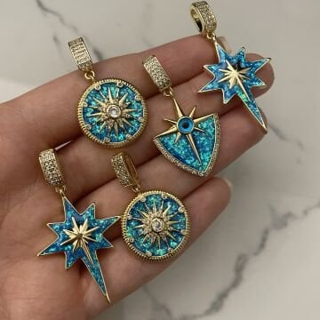 İthal Taş Detaylı Opal Taşlı Tasarım Kolye Ucu