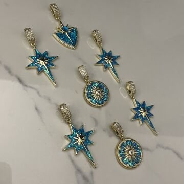 İthal Taş Detaylı Opal Taşlı Tasarım Kolye Ucu