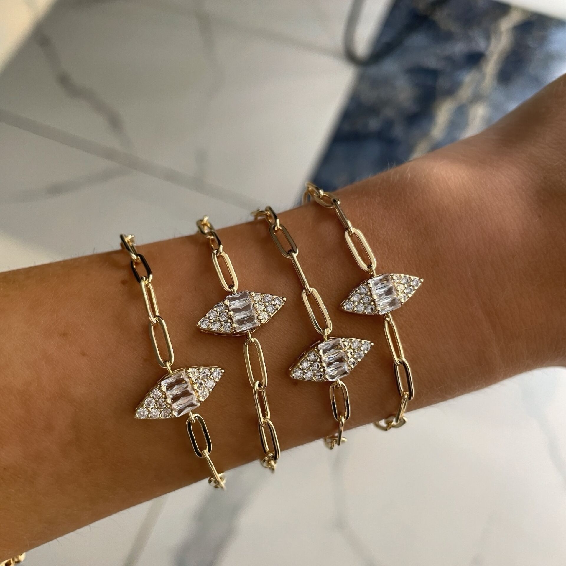 İthal Baget Taşlı Göz Model Tasarım Zincir Bileklik Glacia