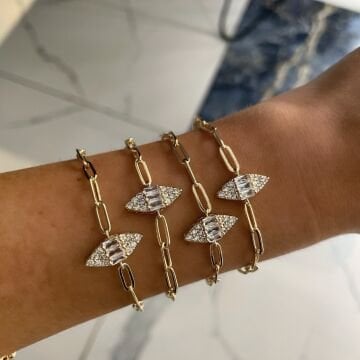 İthal Baget Taşlı Göz Model Tasarım Zincir Bileklik Glacia