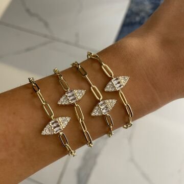 İthal Baget Taşlı Göz Model Tasarım Zincir Bileklik Glacia