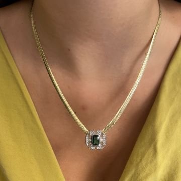 925 Ayar Gümüş İthal Baget Taşlı Balık Sırtı Zincir Kolye Elia