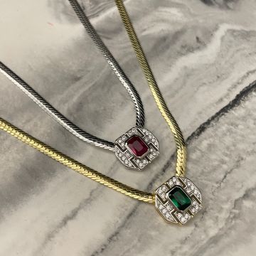 925 Ayar Gümüş İthal Baget Taşlı Balık Sırtı Zincir Kolye Elia