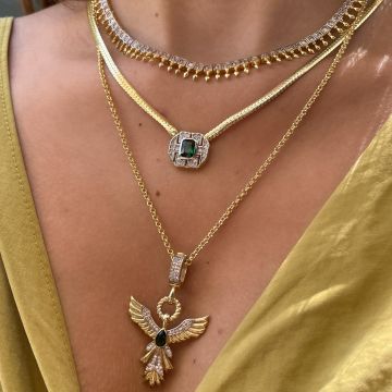 925 Ayar Gümüş İthal Baget Taşlı Balık Sırtı Zincir Kolye Elia