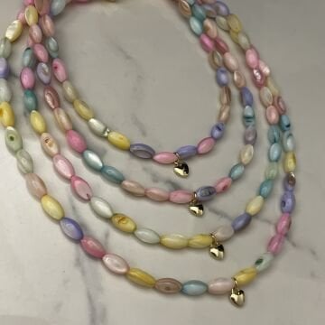 Renkli Sedef Taşlı Tasarım Minimal Kalp Kolye Pony