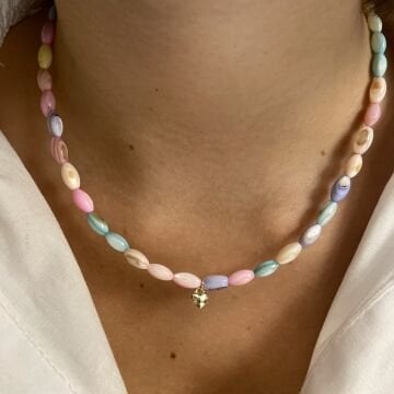 Renkli Sedef Taşlı Tasarım Minimal Kalp Kolye Pony