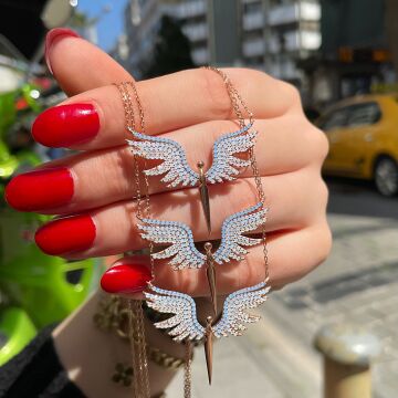 925 Ayar Gümüş Mavi Geçişli Melek Kolye Ice Angel