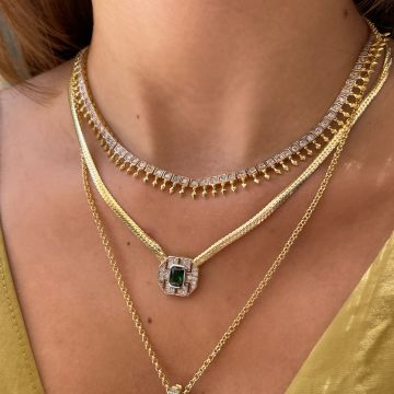 925 Ayar Gümüş İthal Taşlı Ok Tasarımlı Kolye Cesi