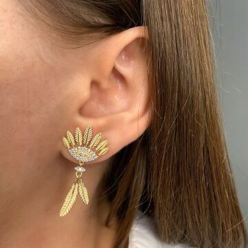 925 Ayar Gümüş İthal Taşlı Tasarım Göz Küpe Oria