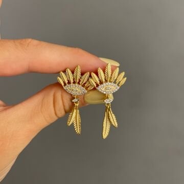 925 Ayar Gümüş İthal Taşlı Tasarım Göz Küpe Oria