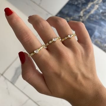 925 Ayar Gümüş İthal Taşlı Kalpli Yüzük Linza