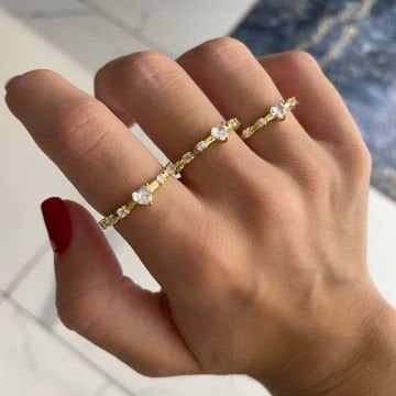925 Ayar Gümüş İthal Taşlı Kalpli Yüzük Linza